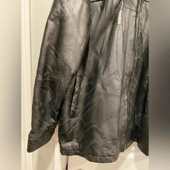 LeWorld Fine Leathers Men’s 100% Black Leather Stitched Patchwork Jacket Size XL - Picture 3 of 12